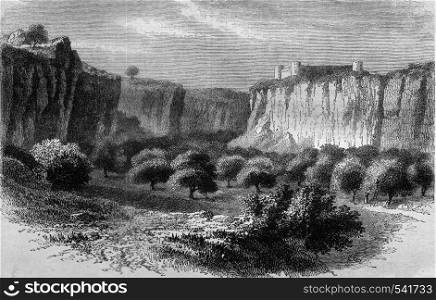 The Gharyan Mountains, south of Tripoli, vintage engraved illustration. Magasin Pittoresque 1858.