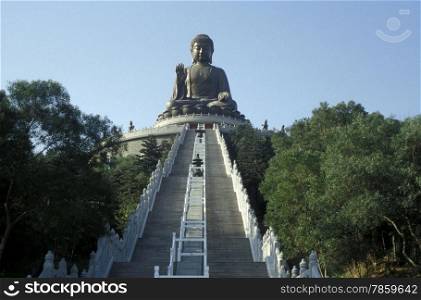 The Giant Buddha on the Island Lantau in Hong Kong in the south of China in Asia.