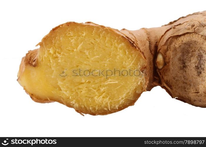 The Ginger root on the white background