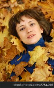 The girl and autumn leaves. A season - autumn, age of 26 years