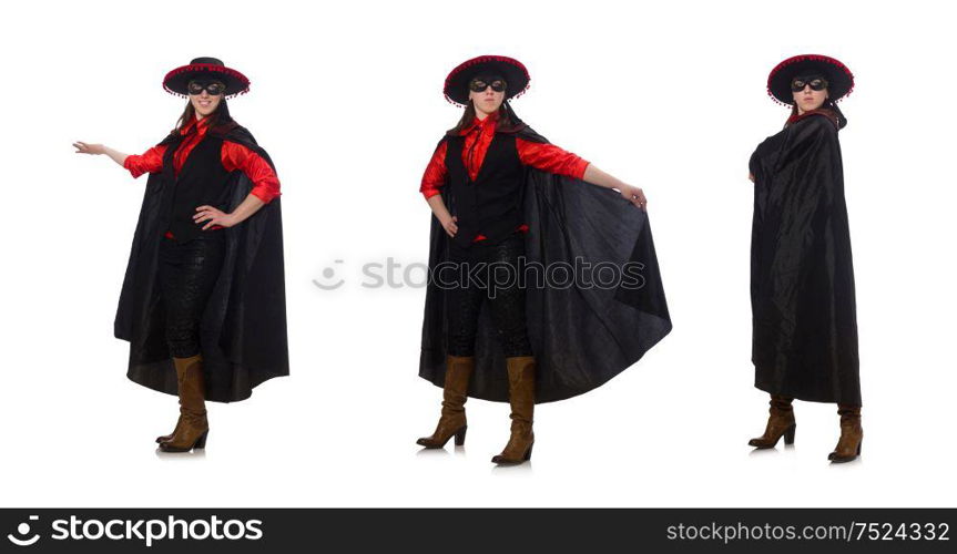 The girl in black and red carnival suit isolated on white. Girl in black and red carnival suit isolated on white