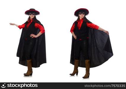 The girl in black and red carnival suit isolated on white. Girl in black and red carnival suit isolated on white