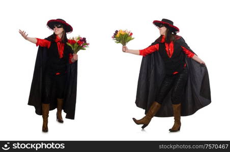 The girl in black and red carnival suit isolated on white. Girl in black and red carnival suit isolated on white