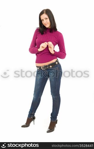 The girl in jeans and a sweater