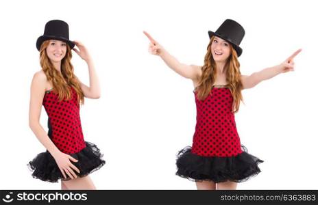 The girl in red polka-dot dress isolated on white. Girl in red polka-dot dress isolated on white