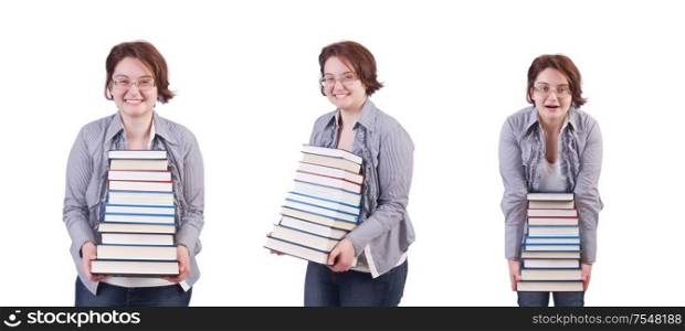 The girl student with books on white. Girl student with books on white