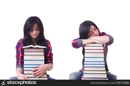 The girl student with books on white. Girl student with books on white