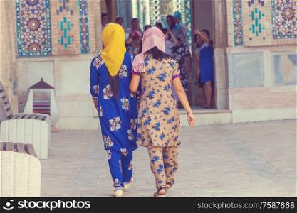 The girls in national costume of Uzbekistan
