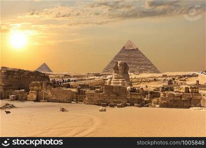 The Giza Pyramid Complex, view on the Great Sphinx, Egypt.. The Giza Pyramid Complex, view on the Great Sphinx, Egypt