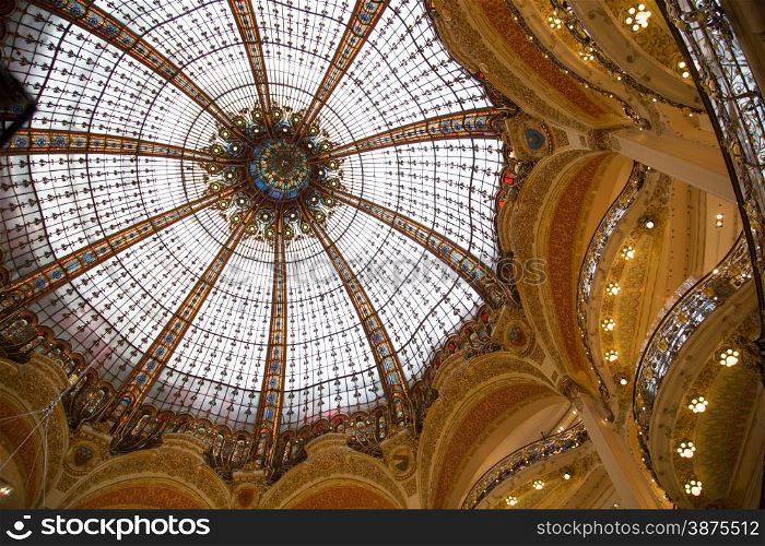 The glass and steel dome of the Galeries Lafayette in Paris