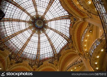 The glass and steel dome of the Galeries Lafayette in Paris