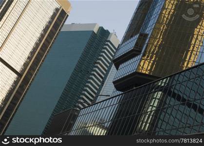 The glass facades of the Hong Kong skyscrapers on Hong Kong Islands&rsquo; Financial district