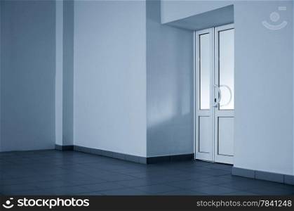 The glazed door in a blue room