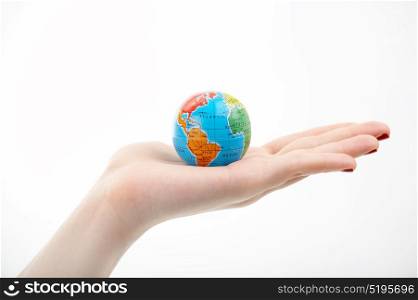 The globe in a hand on a white background. All in our hands
