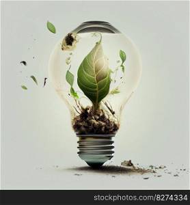 The glowing light bulb in soil signifies the creative inspiration for a healthier and more mindful future, with sustainable energy and environment concept. white background. Ai Generative
