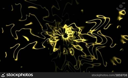 The gold flower is born from chaos on a black background.