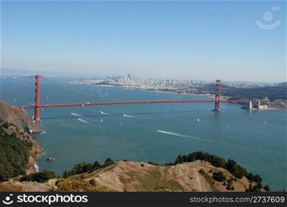 The Golden Gate Bridge and San Francisco from Marin Headlands, California