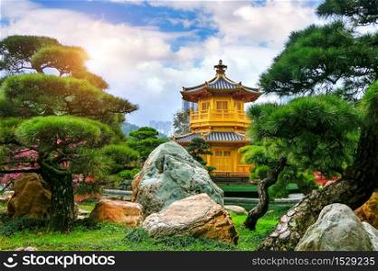 The Golden Pavilion of absolute perfection in Nan Lian Garden in Chi Lin Nunnery, Hong Kong.