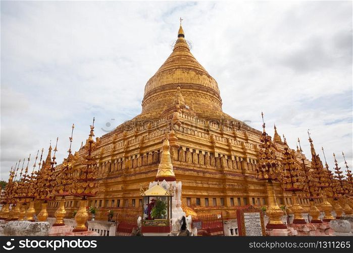 The golden Shwezigon Pagoda in Bagan, Myanmar