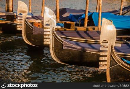 The gondola is a traditional, flat-bottomed Venetian rowing boat, very famous landmark of Venice town