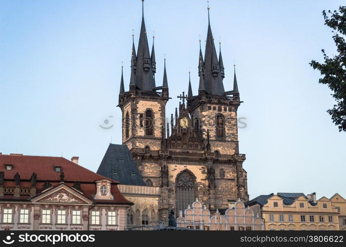 The gothic Church of Mother of God in front of Tyn in Old Town Square in Prague