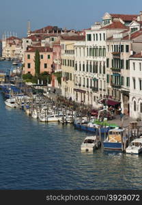 The Grand Canal in the city of Venice in northeastern Italy. The city is listed as a UNESCO World Heritage Site, along with its lagoon.