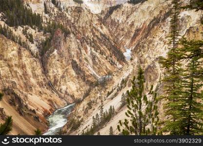 The Grand Canyon in Yellowstone National Park is a deep canyon carved out of the rocks by the Yellowstone River.
