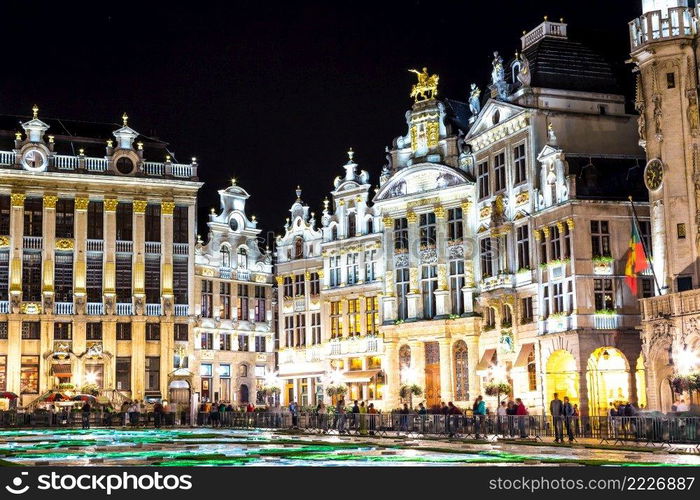 The Grand Place at night in Brussels, Belgium