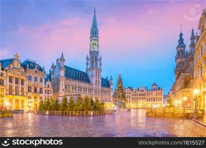 The Grand Place in old town Brussels, Belgium at twilight