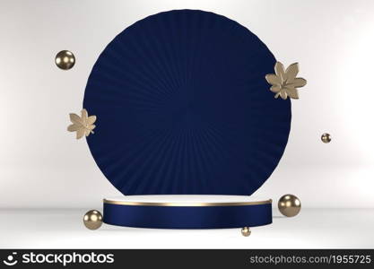 The granite hexagon gold design on dark blue background minimal. 3D rendering