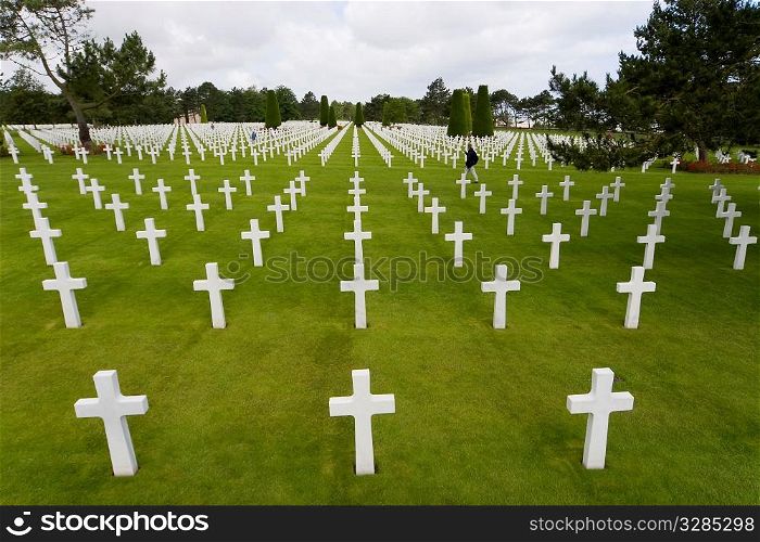 The graves of World War 2 US soldiers who paid the ultimate price amongst many in the cemetery at Omaha Beach in Normandy Northern France