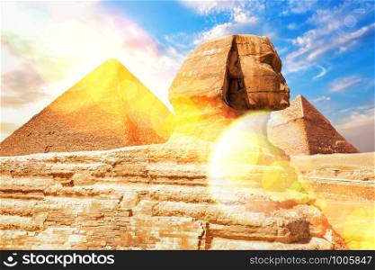 The Great Sphinx of Giza in the sun rays, Egypt,. The Great Sphinx of Giza in the sun rays, Egypt