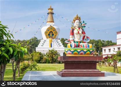 The Great stupa in Mindrolling Monastery in Dehradun, India is 185 feet tall and 100 square feet in width. It is largest stupa in the world.