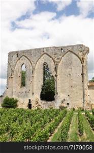 The great wall and ruins of an ancient dominican convent in Saint Emilion, France