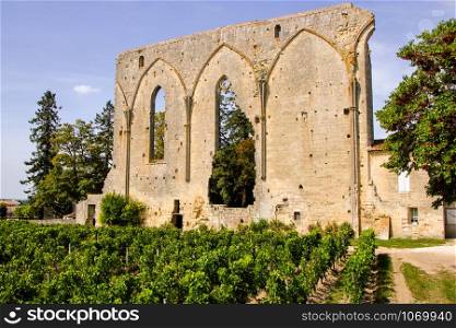 The great wall at saint emilion, remnant of domenican monastery, Aquitaine, France