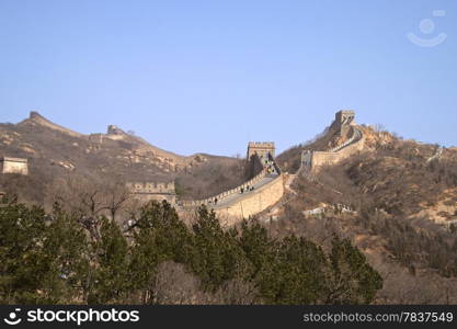The Great Wall of China Along A Mountain Range Outside of Beijing