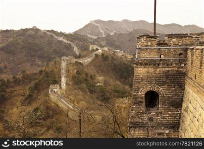 The Great Wall of China winds up and over the mountains near Mutianyu in Beijing Province.