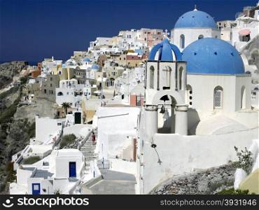 The Greek Island of Santorini in the Aegean Sea off the coast of Greece.