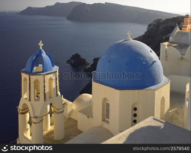 The Greek island of Santorini in the Cyclades in the Aegean Sea off the coast of mainland Greece.