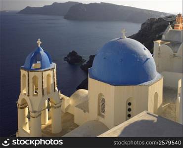 The Greek island of Santorini in the Cyclades in the Aegean Sea off the coast of mainland Greece.