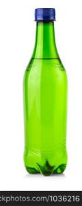 The green plastic bottle with drops isolated on white