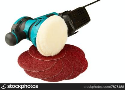 The grinding car and abrasive disks isolated on a white background