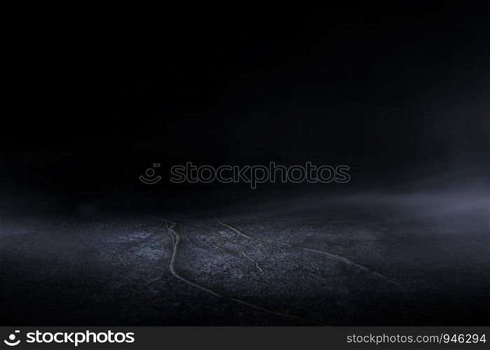 The ground in the wilderness area with vines and smoke at night