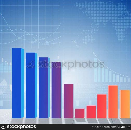 The growing bar charts in economic recovery concept - 3d rendering. Growing bar charts in economic recovery concept - 3d rendering