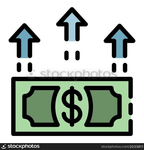 The growth of the dollar icon. Outline the growth of the dollar vector icon color flat isolated. The growth of the dollar icon color outline vector