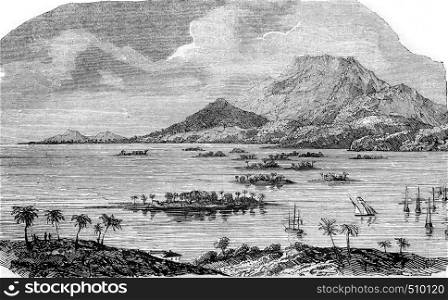 The Guadeloupe, Pointe a Pitre, capital of Grande-Terre, partially destroyed by the earthquake of February 8, 1843., vintage engraved illustration. Magasin Pittoresque 1843.