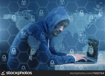 The hacker in digital security concept. Hacker in digital security concept