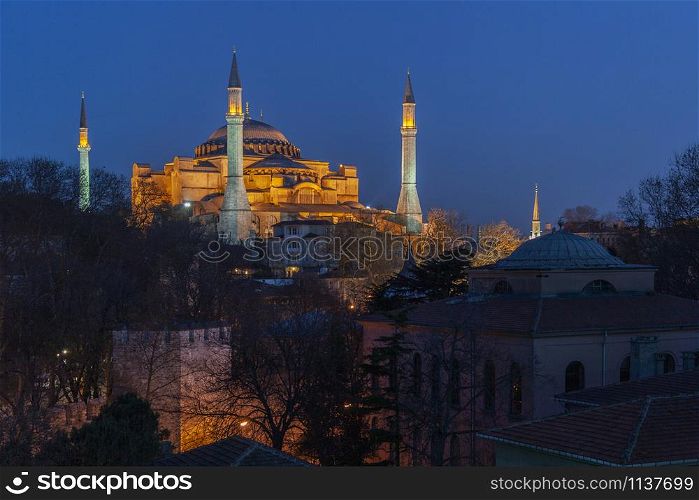 The Hagia Sophia in Istanbul, Turkey. A former Greek Orthodox Christian cathedral, later an Ottoman imperial mosque and now a museum. Built around AD 537.
