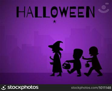 The Halloween day.Children wearing Halloween costumes Walk the village streets on Halloween night