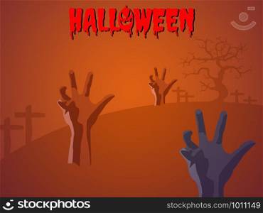 The halloween day. The ghost hand appears from the grave under the moonlight in the halloween night